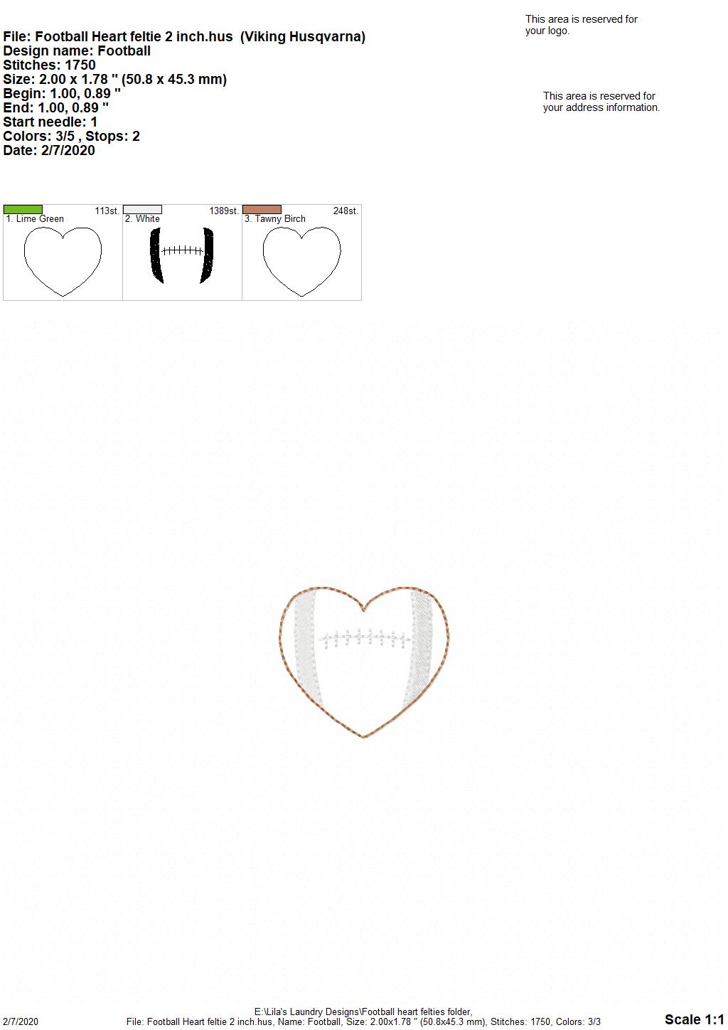 Football Heart Felties - 3 sizes - Digital Embroidery Design