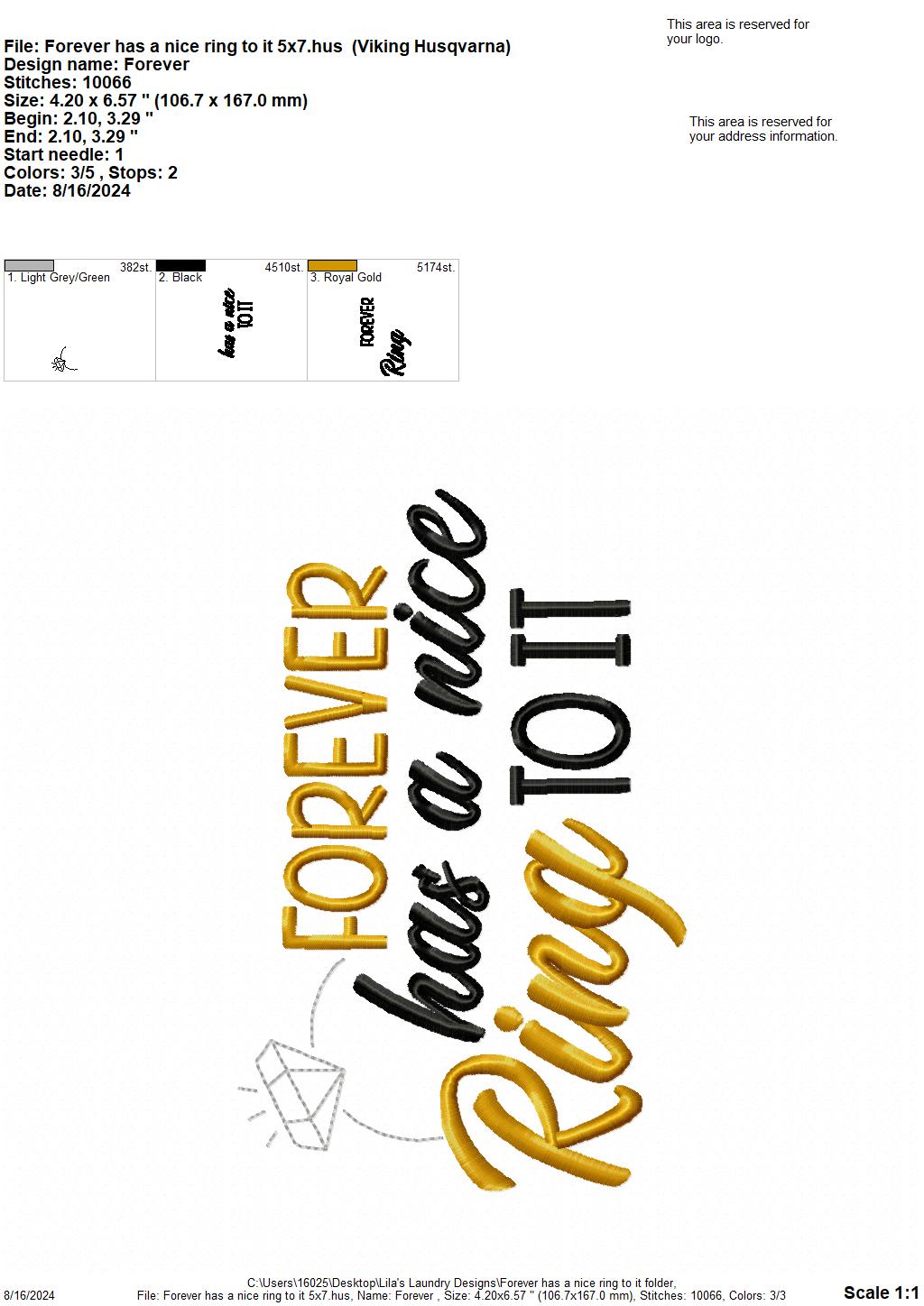 Forever Has A Nice Ring To It - 3 Sizes - Digital Embroidery Design