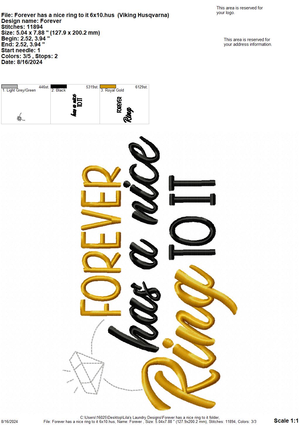 Forever Has A Nice Ring To It - 3 Sizes - Digital Embroidery Design