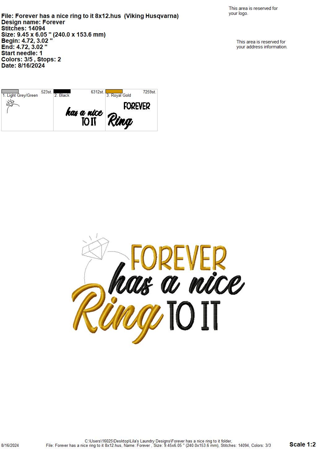Forever Has A Nice Ring To It - 3 Sizes - Digital Embroidery Design
