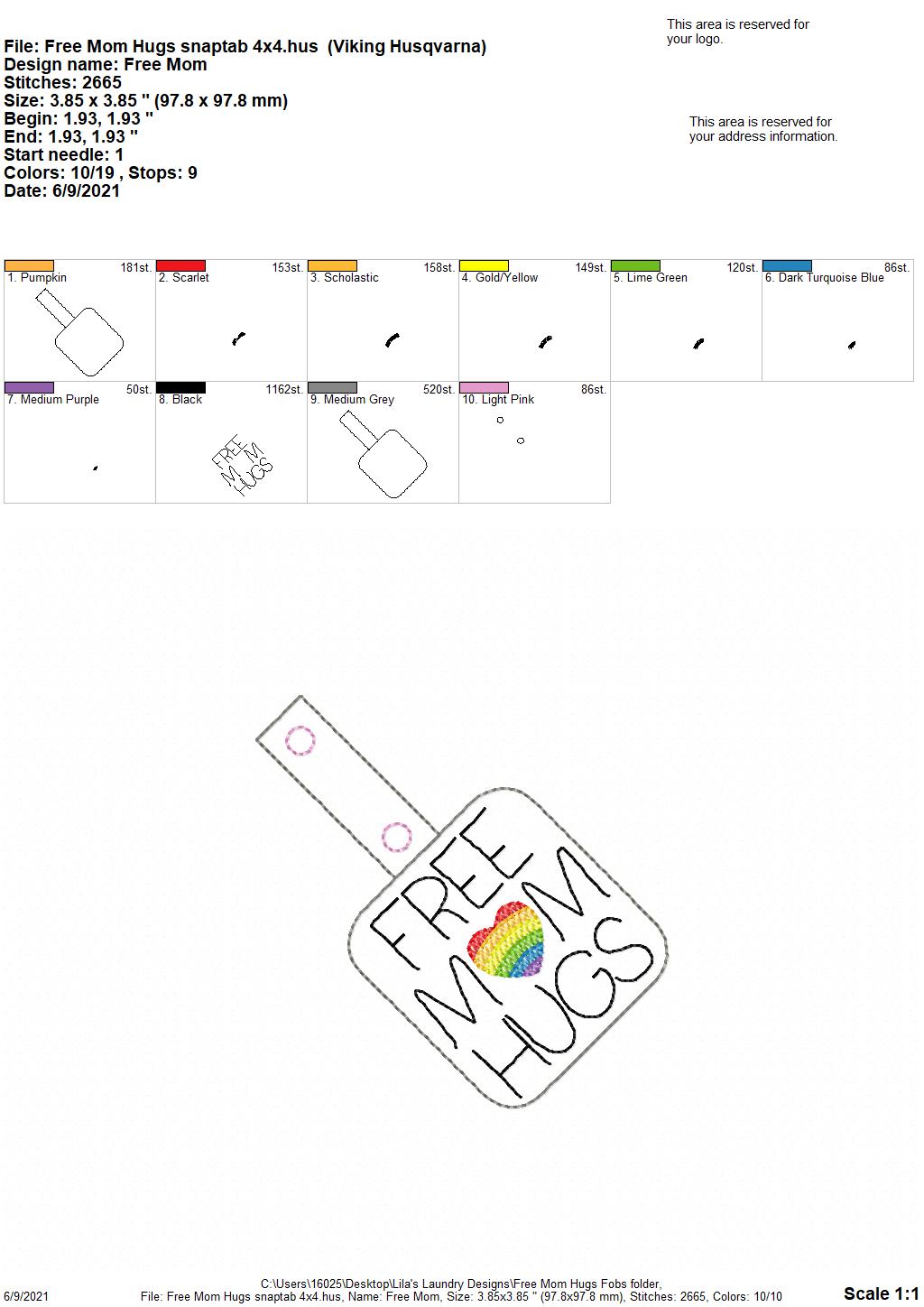 Free Mom Hugs Fobs - DIGITAL Embroidery DESIGN