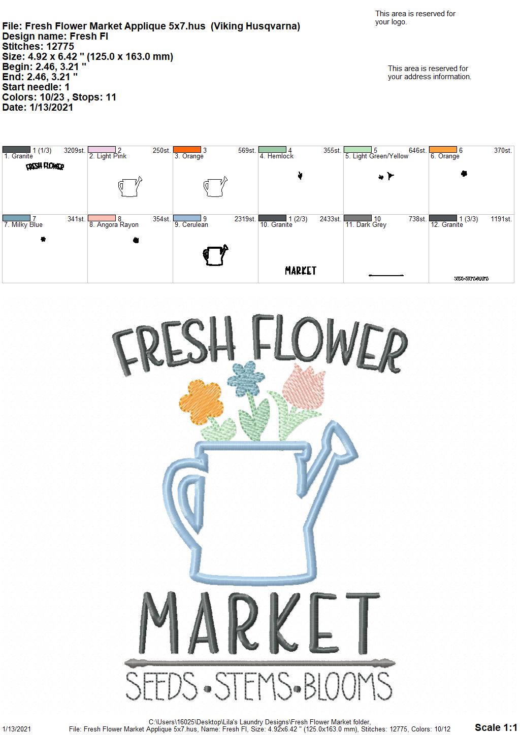 Fresh Flower Market - 3 sizes- Digital Embroidery Design