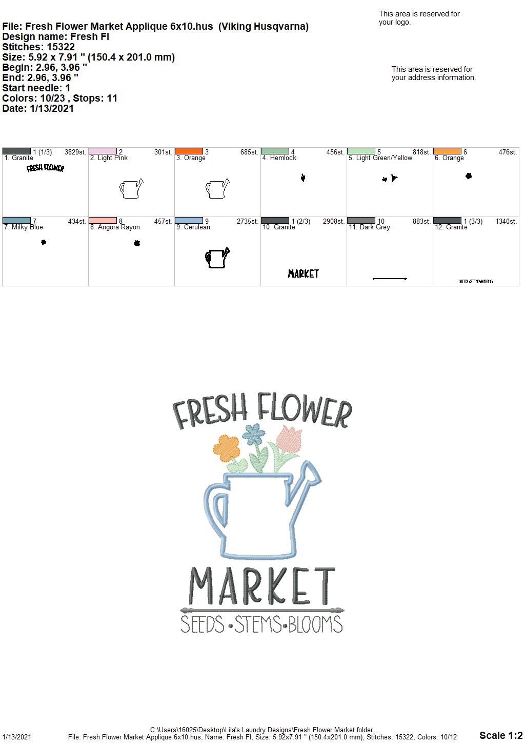 Fresh Flower Market - 3 sizes- Digital Embroidery Design