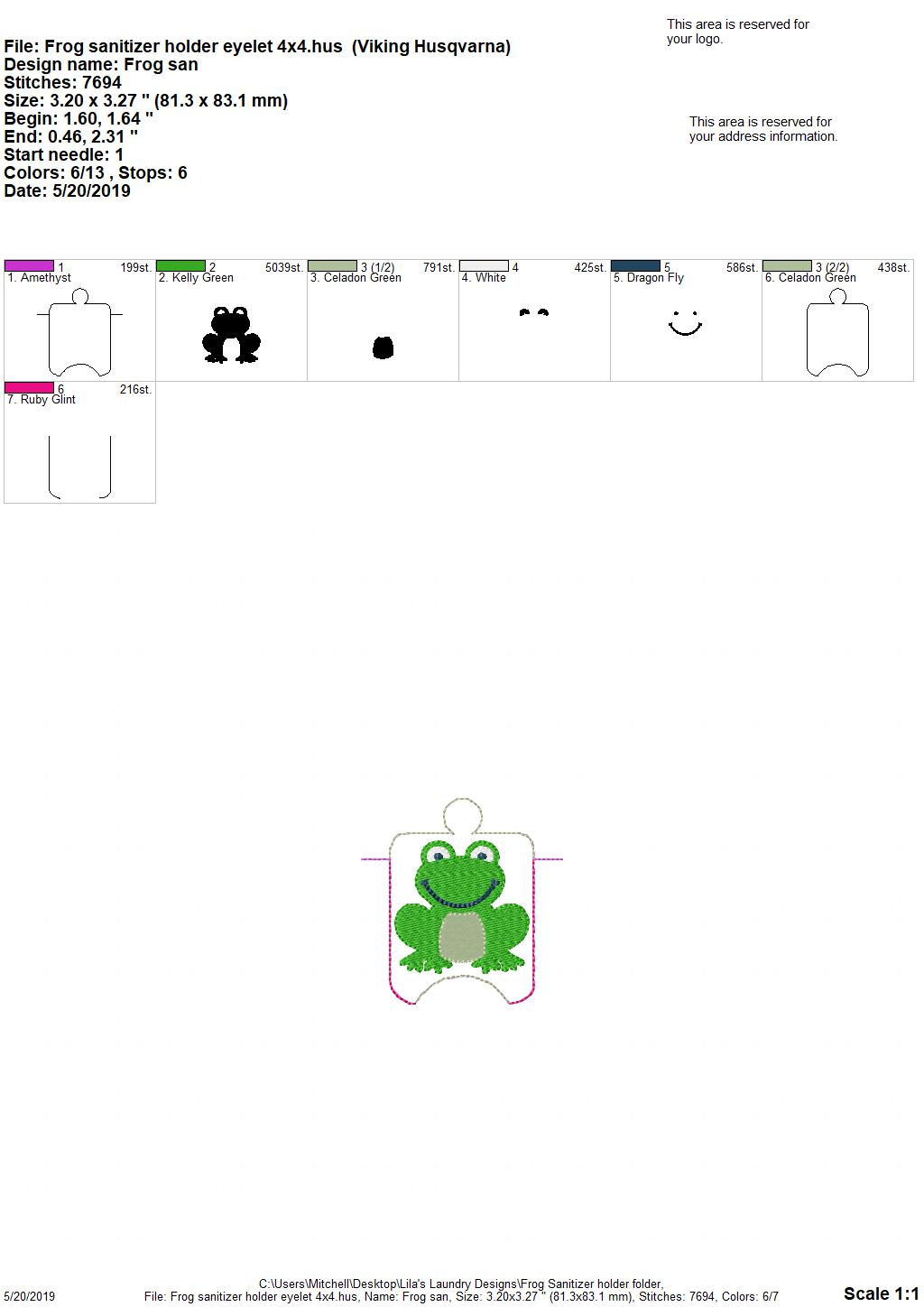 Frog Sanitizer Holder - DIGITAL Embroidery DESIGN