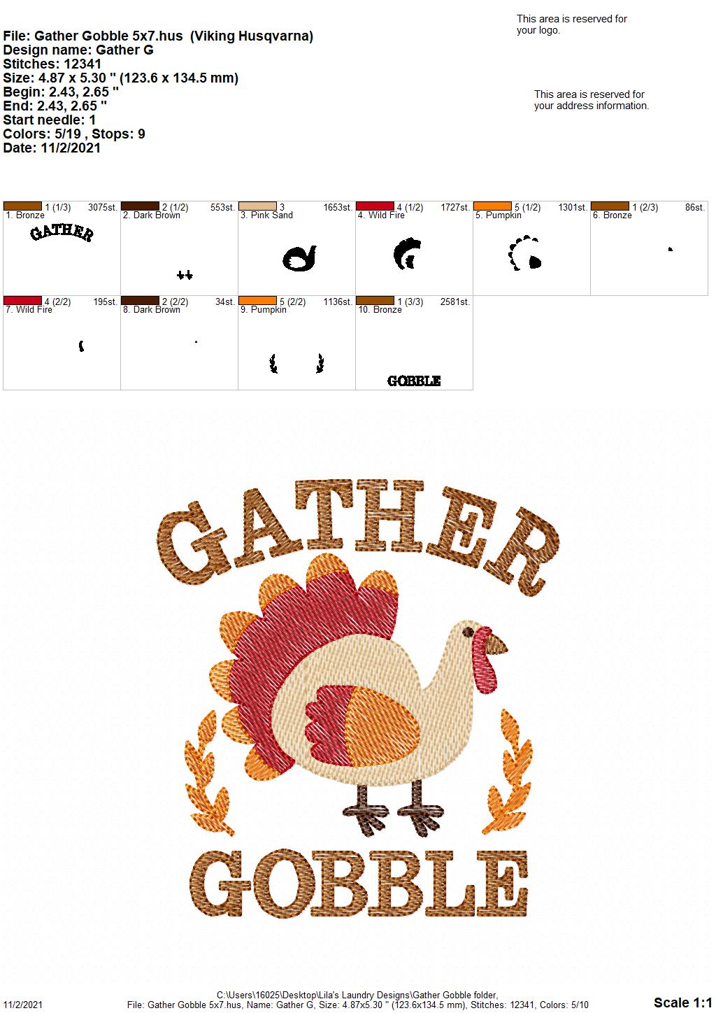 Gather Gobble - 4 sizes- Digital Embroidery Design