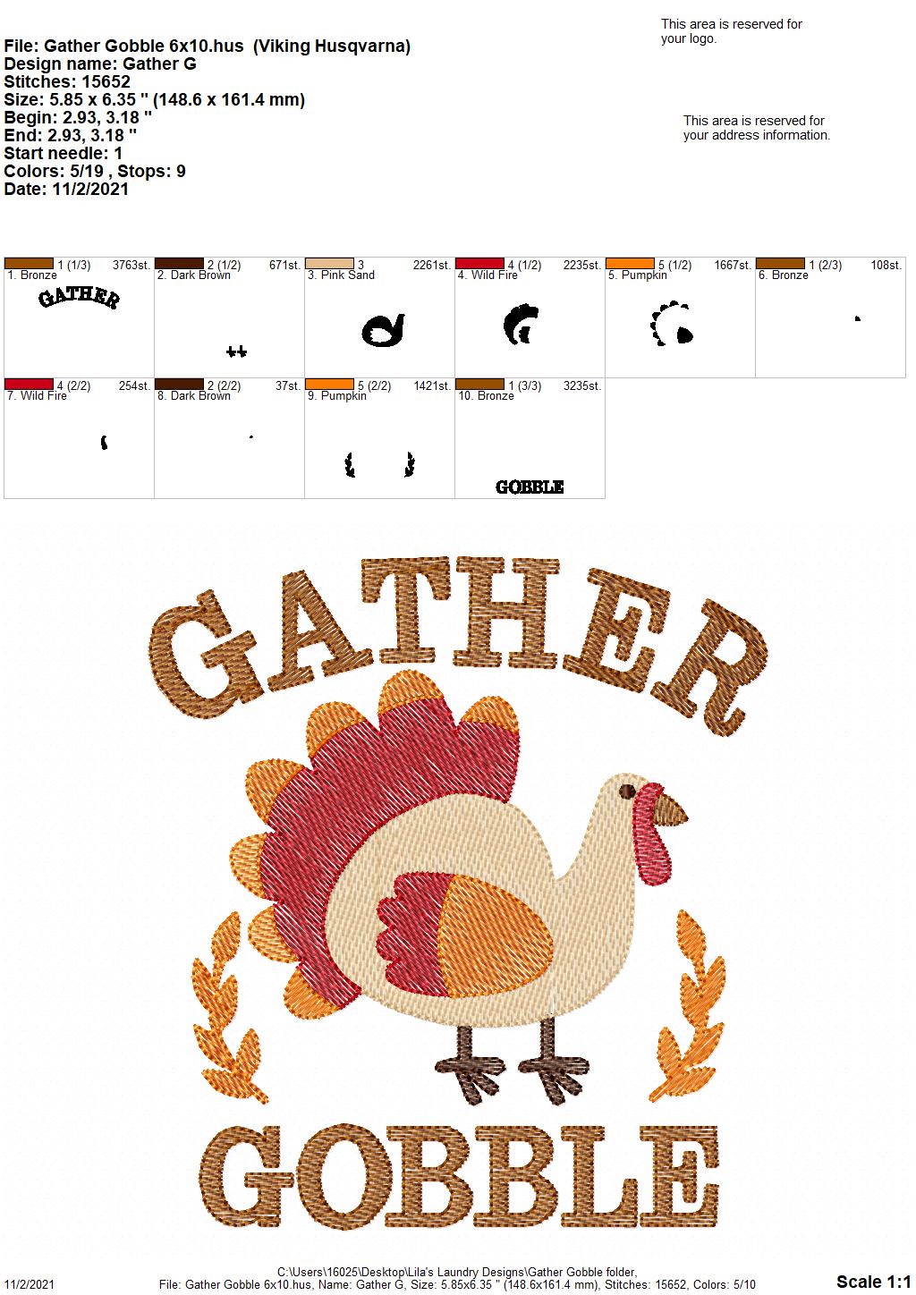 Gather Gobble - 4 sizes- Digital Embroidery Design