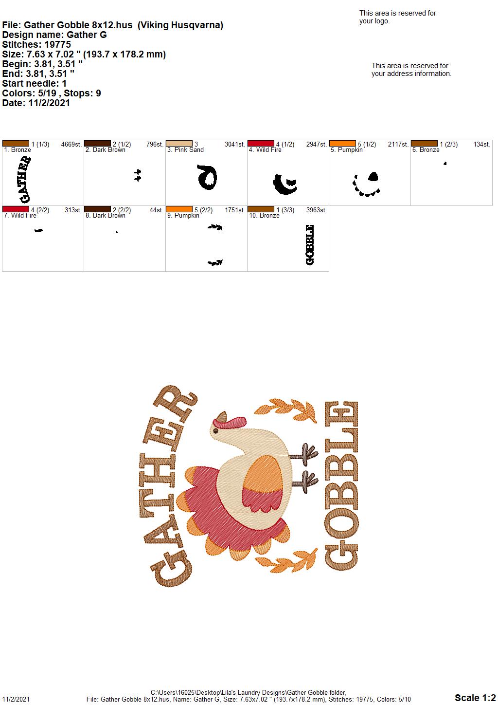 Gather Gobble - 4 sizes- Digital Embroidery Design