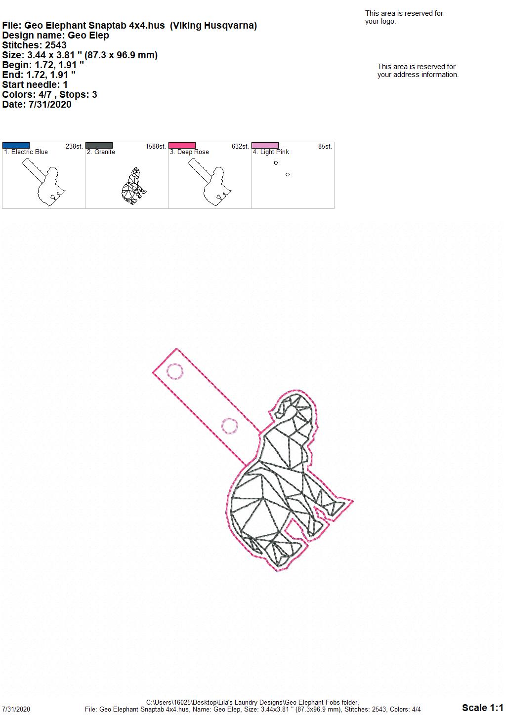 Geo Elephant Fobs - DIGITAL Embroidery DESIGN