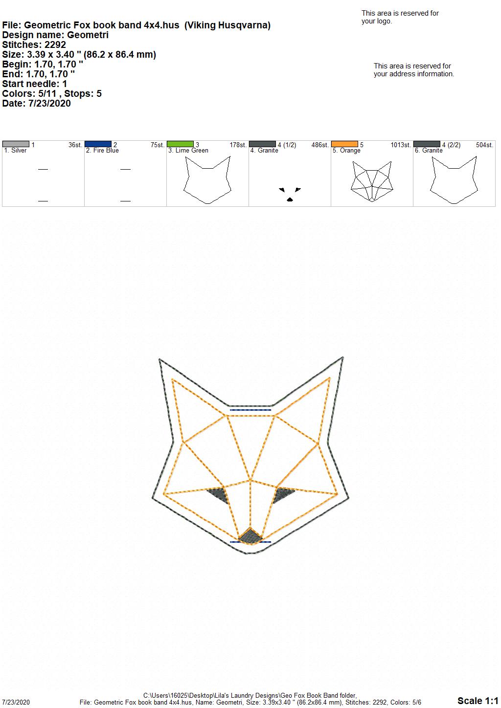 Geometric Fox Book Band - Digital Embroidery Design