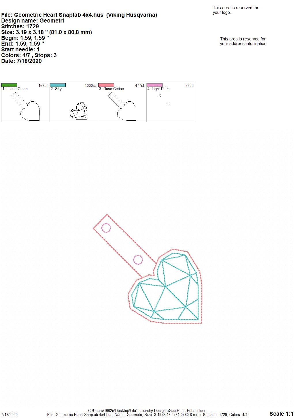 Geo Heart Fobs - DIGITAL Embroidery DESIGN