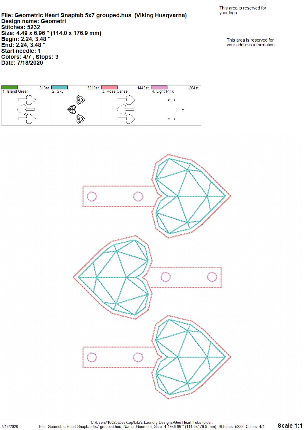 Geo Heart Fobs - DIGITAL Embroidery DESIGN