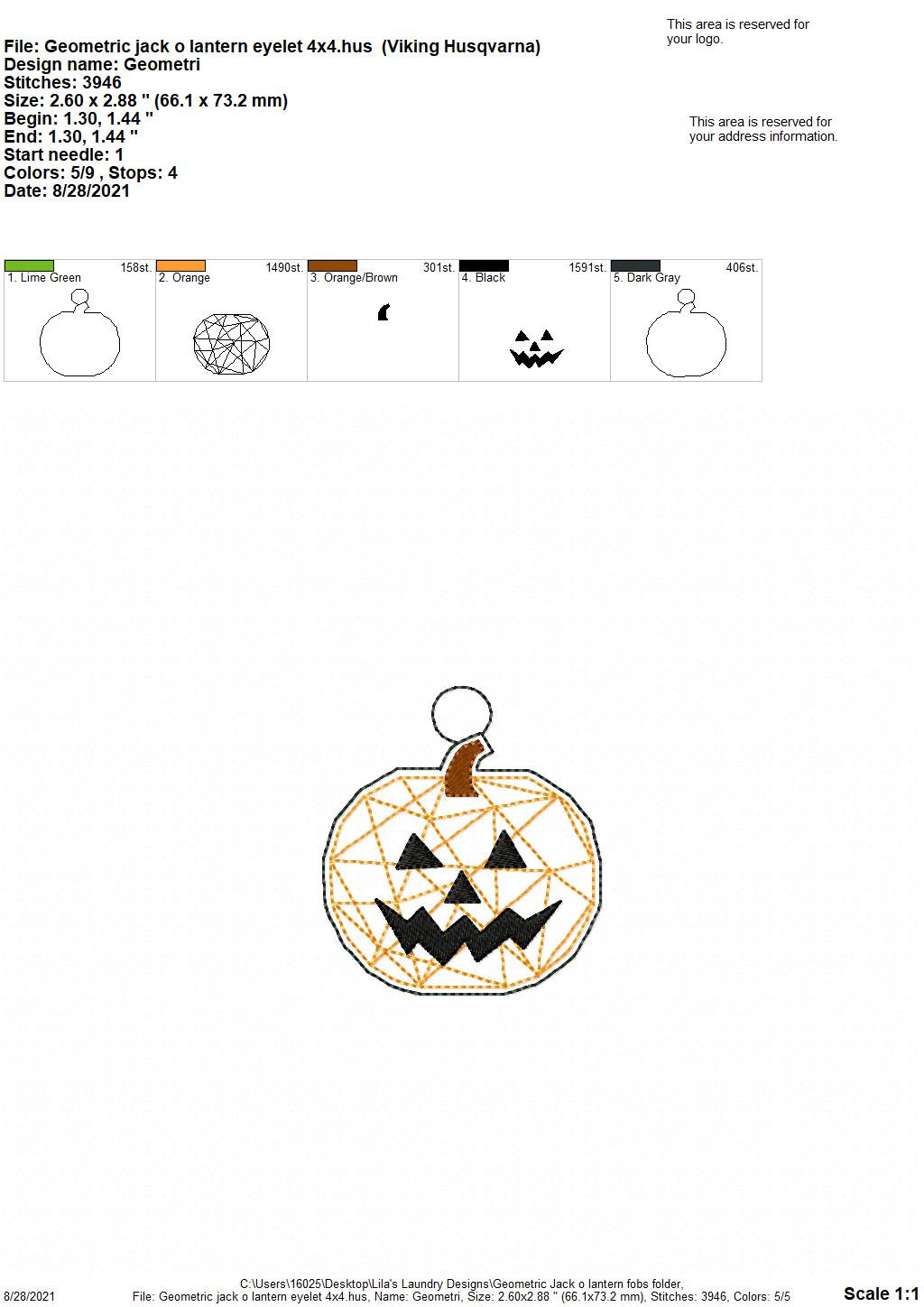 Geometric Jack O Lantern Fobs - DIGITAL Embroidery DESIGN