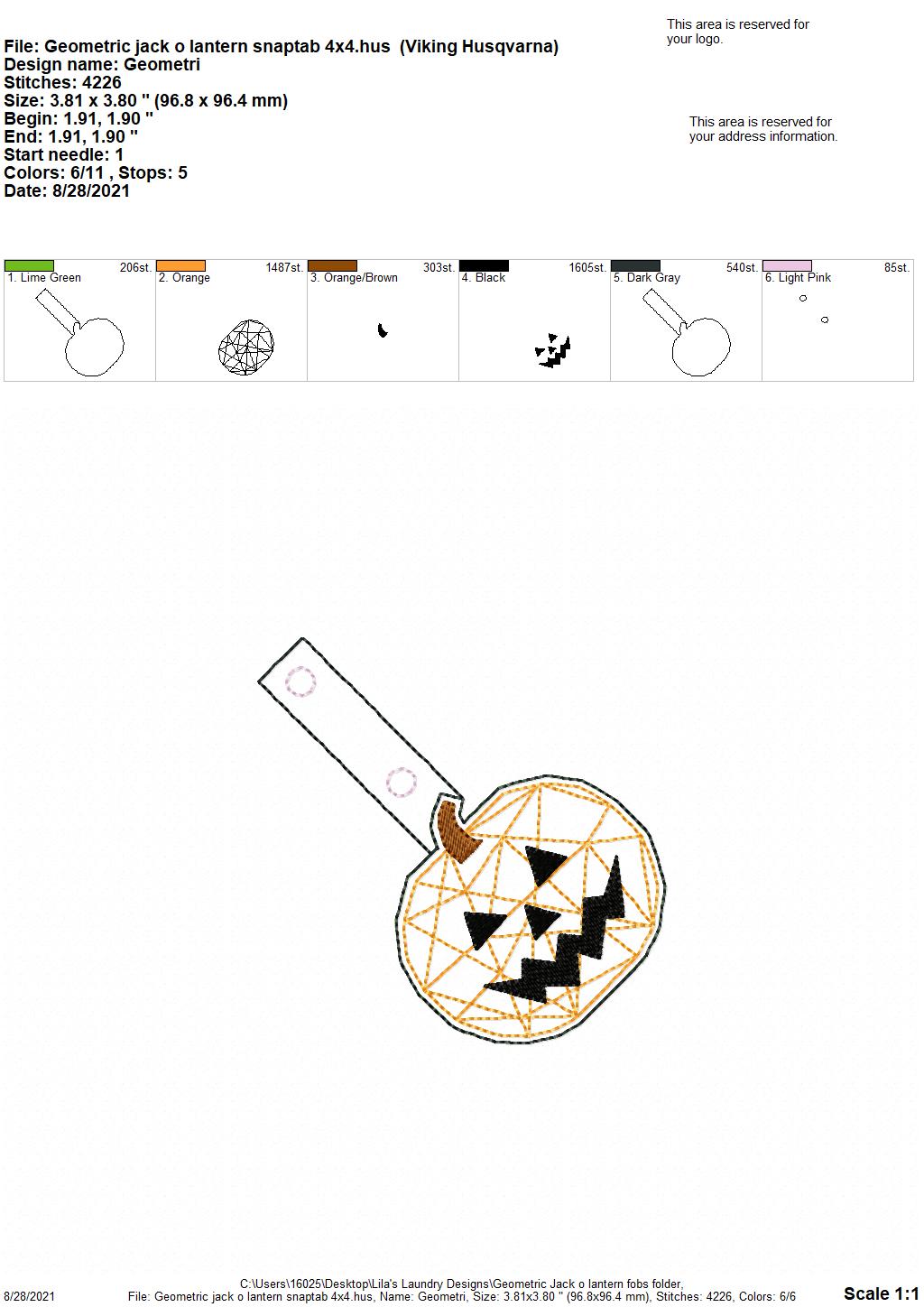 Geometric Jack O Lantern Fobs - DIGITAL Embroidery DESIGN