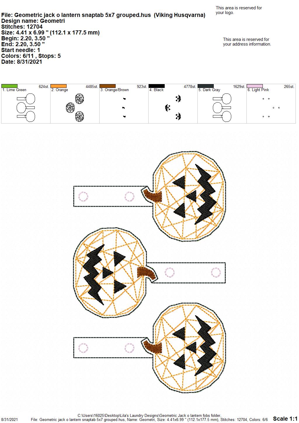 Geometric Jack O Lantern Fobs - DIGITAL Embroidery DESIGN