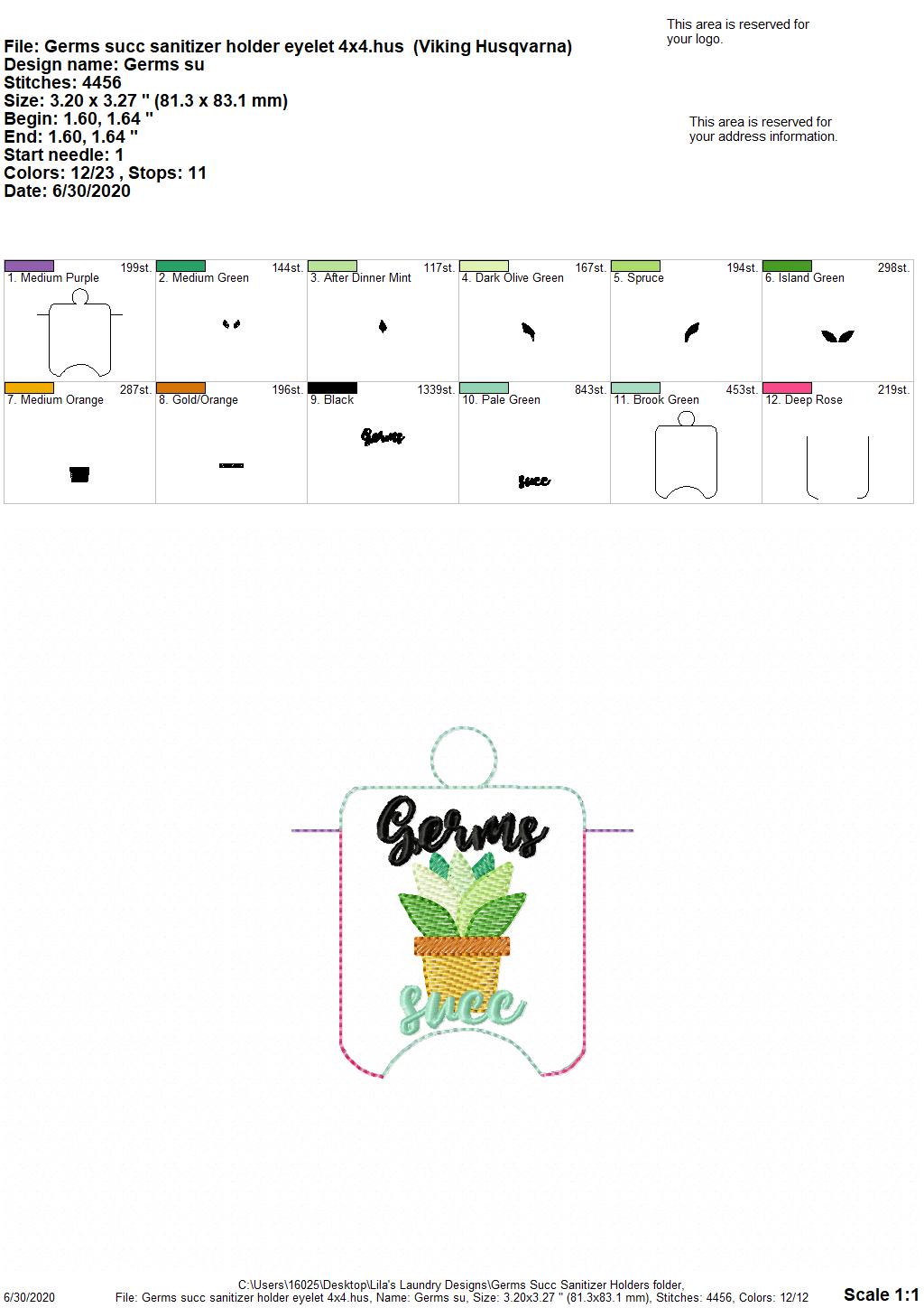Germs Succ Sanitizer Holders - DIGITAL Embroidery DESIGN