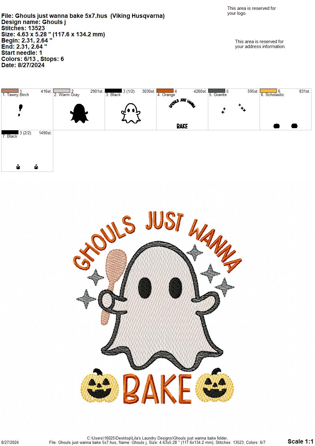 Ghouls Just Wanna Bake - 3 Sizes - Digital Embroidery Design