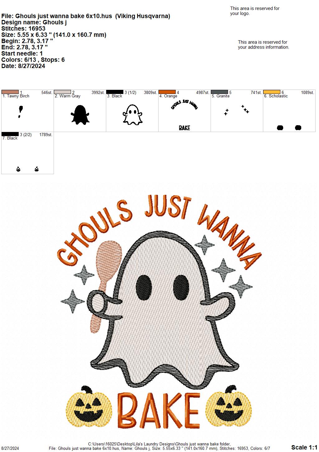 Ghouls Just Wanna Bake - 3 Sizes - Digital Embroidery Design