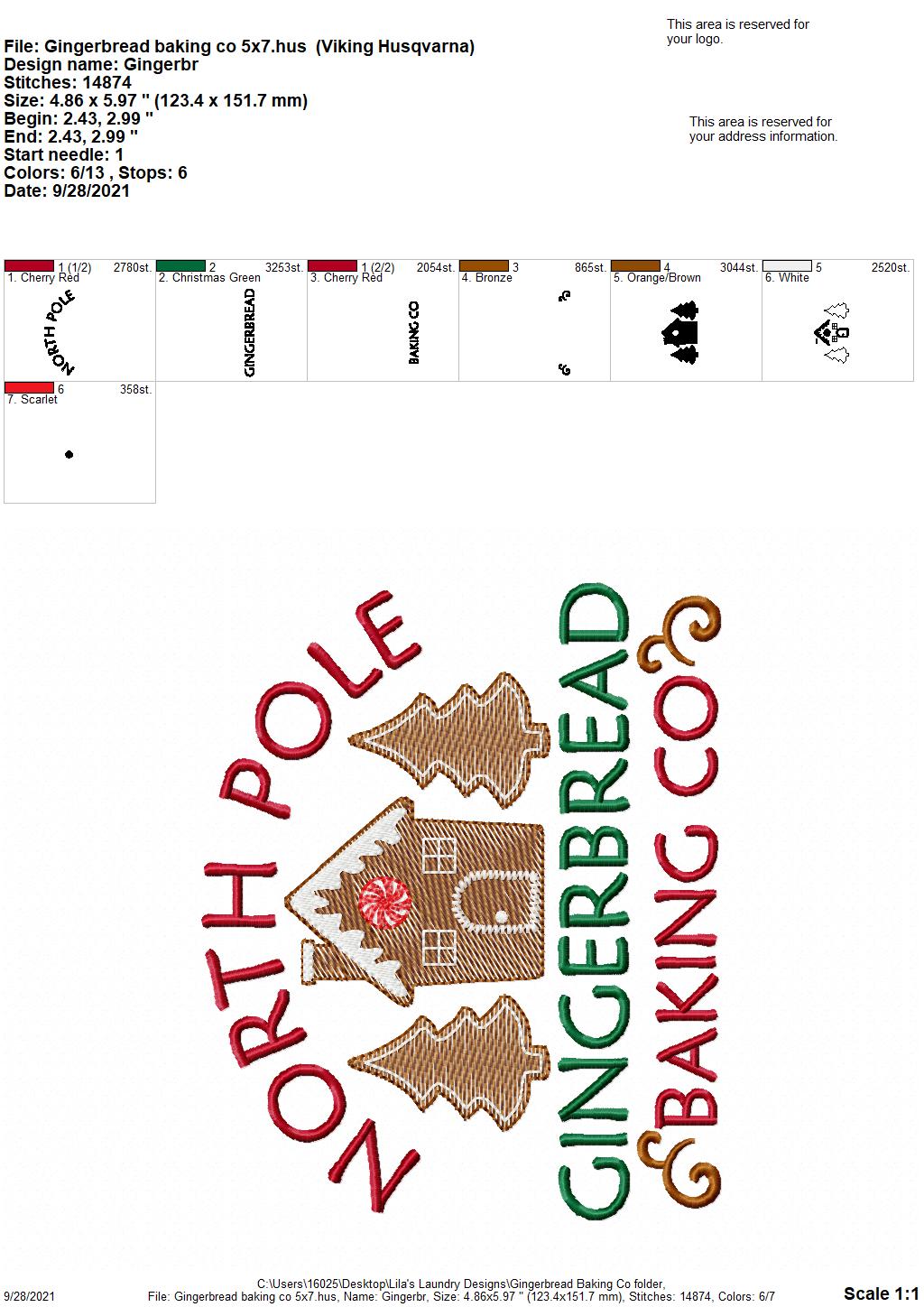 Gingerbread Baking Co - 3 sizes- Digital Embroidery Design