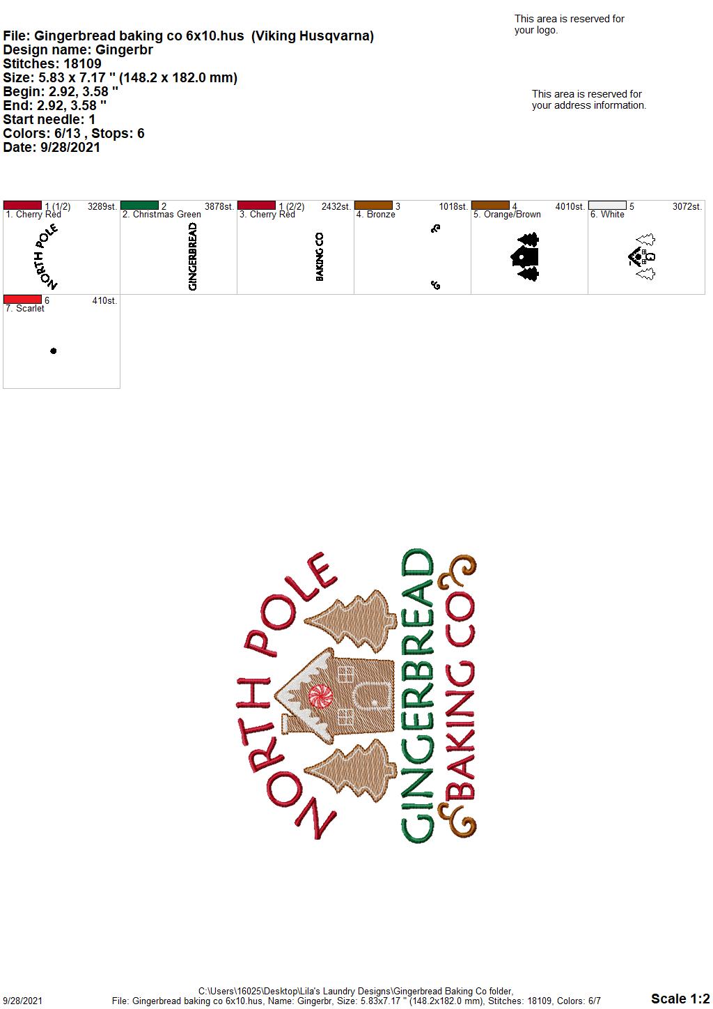 Gingerbread Baking Co - 3 sizes- Digital Embroidery Design
