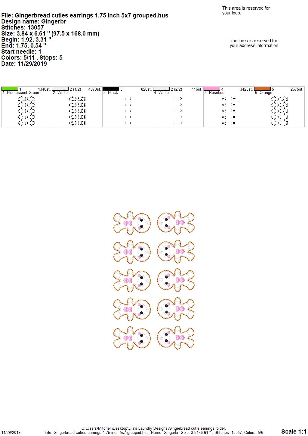 Gingerbread Cutie Earrings - 3 sizes - Digital Embroidery Design