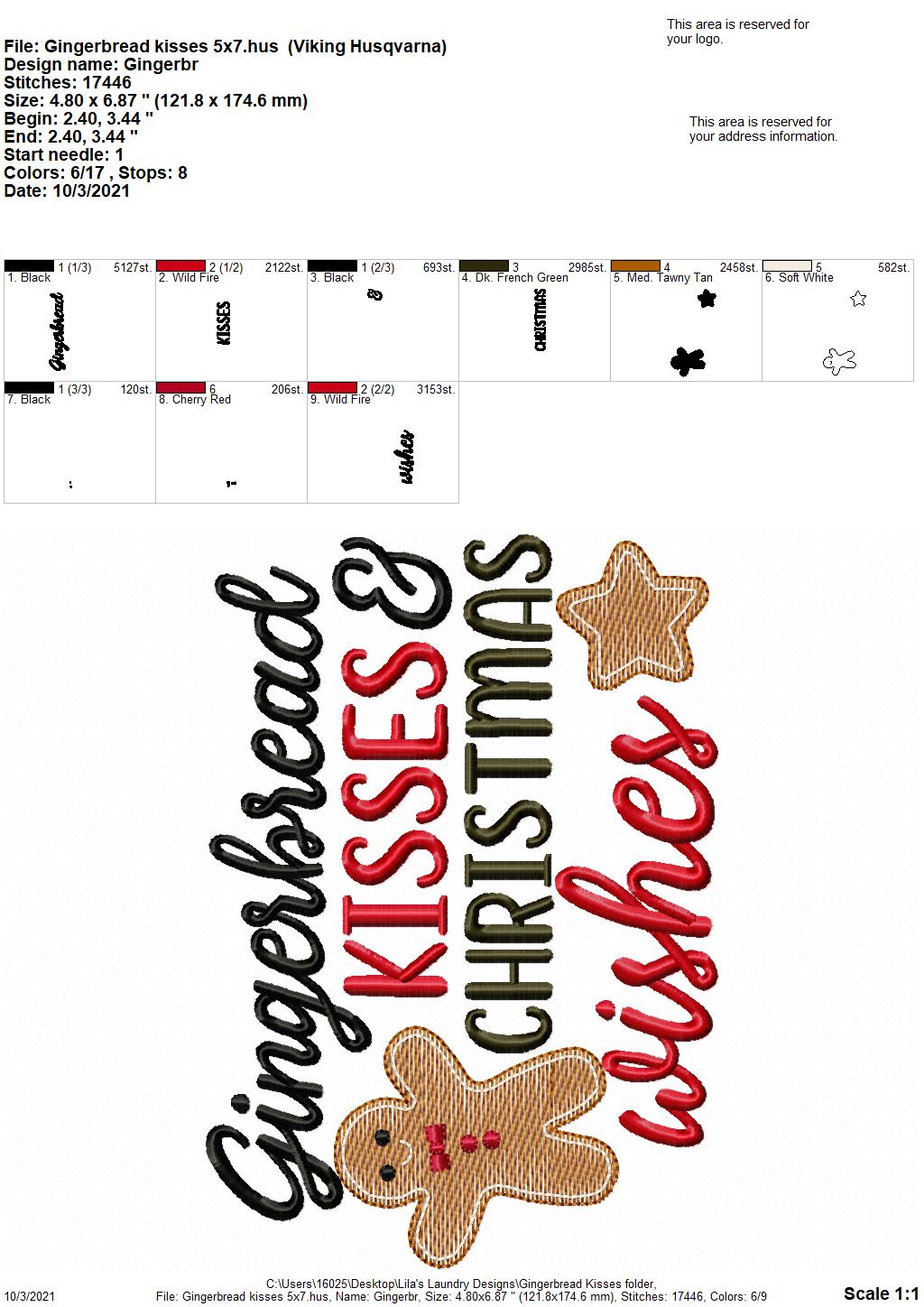 Gingerbread Kisses - 3 sizes- Digital Embroidery Design