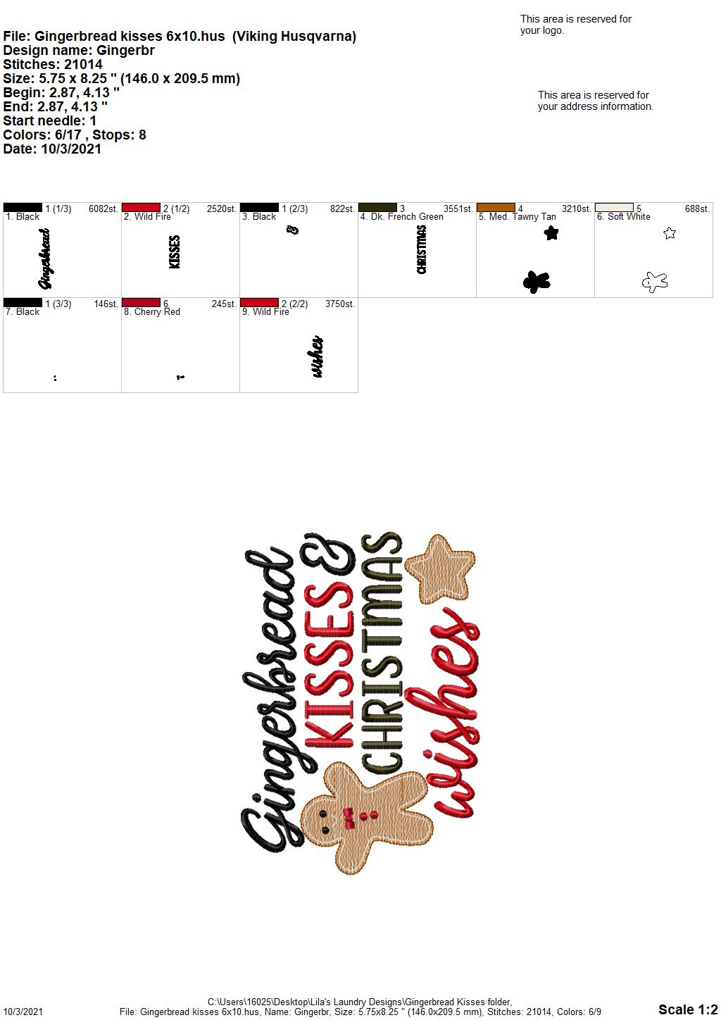 Gingerbread Kisses - 3 sizes- Digital Embroidery Design