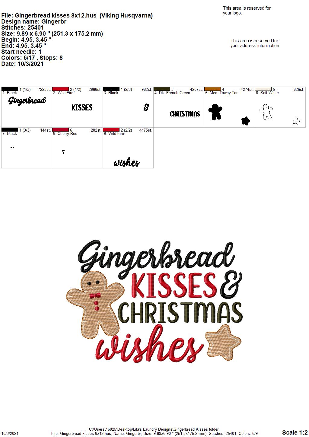 Gingerbread Kisses - 3 sizes- Digital Embroidery Design