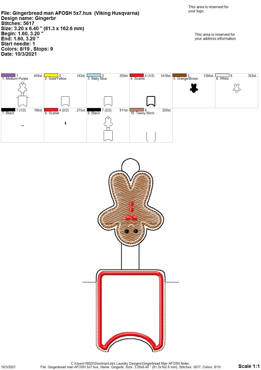 Gingerbread Man Applique Fold Over Sanitizer Holder 5x7- DIGITAL Embroidery DESIGN