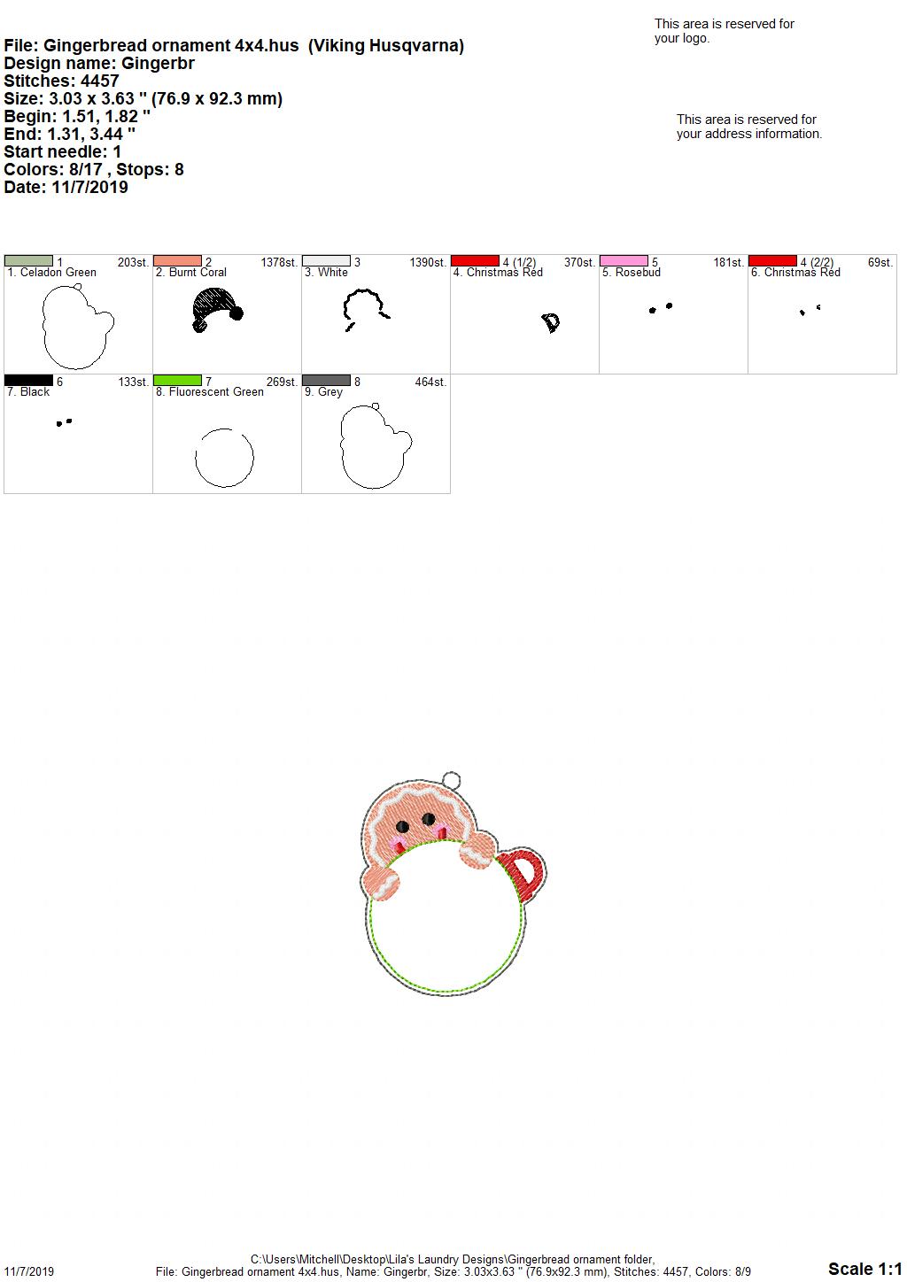 Peeking Gingerbread Ornament - Digital Embroidery Design