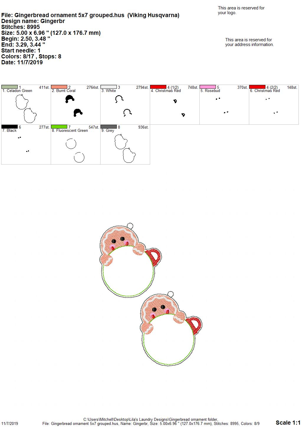 Peeking Gingerbread Ornament - Digital Embroidery Design