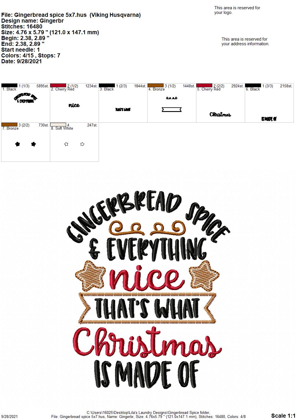 Gingerbread Spice - 3 sizes- Digital Embroidery Design