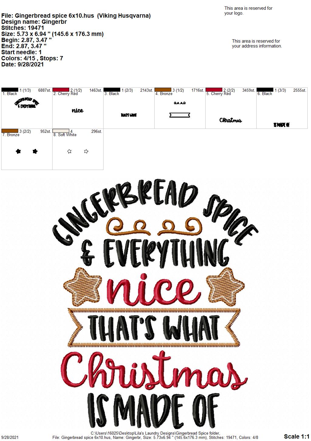 Gingerbread Spice - 3 sizes- Digital Embroidery Design