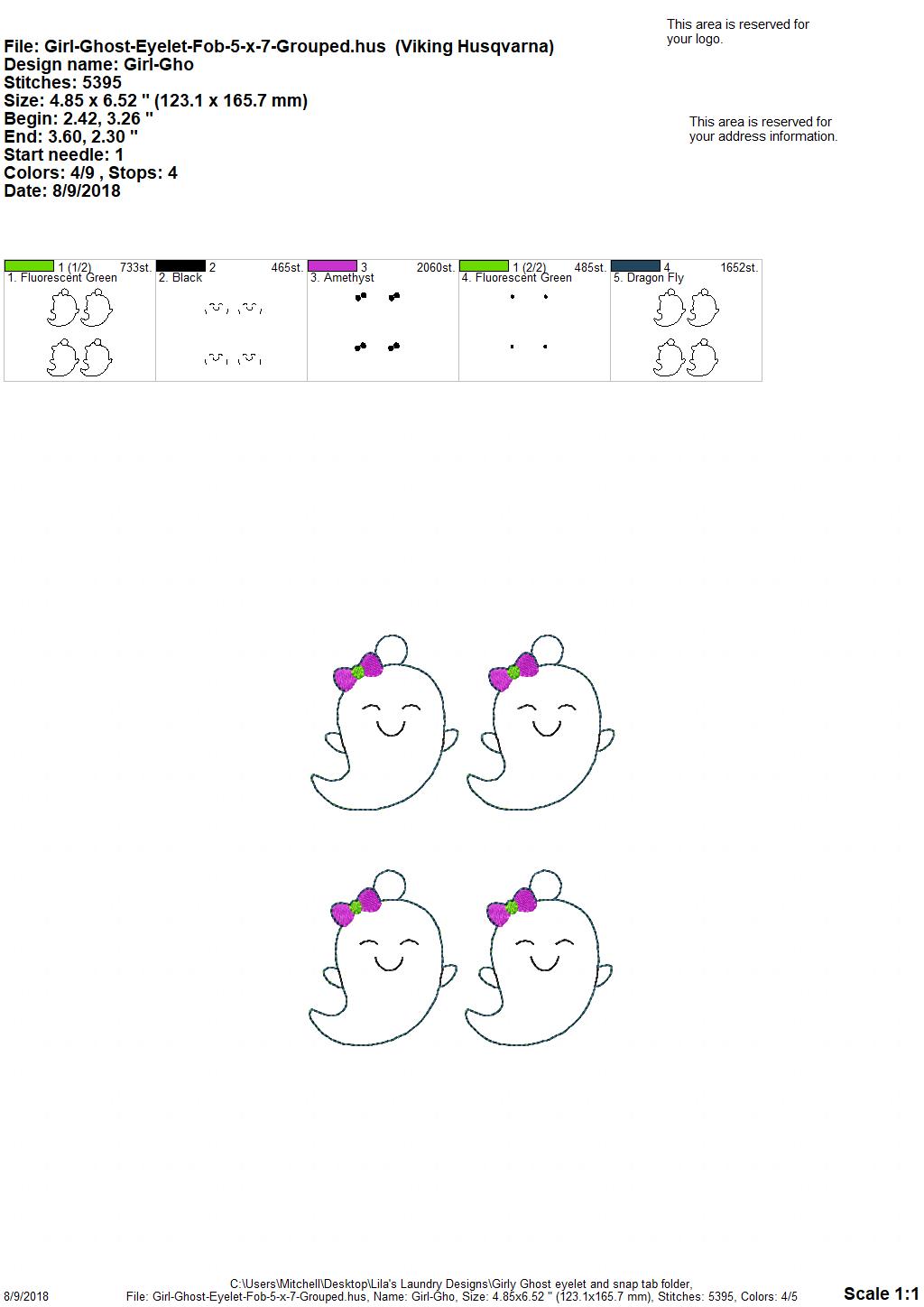 Girly Ghost Fobs  - Digital Embroidery Design