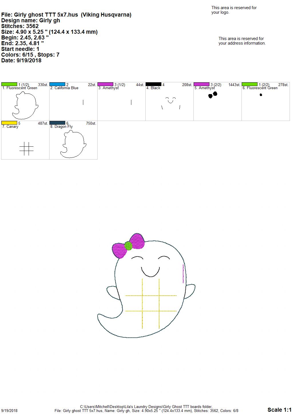 Girly Ghost Tic Tac Toe Boards - Digital Embroidery Design