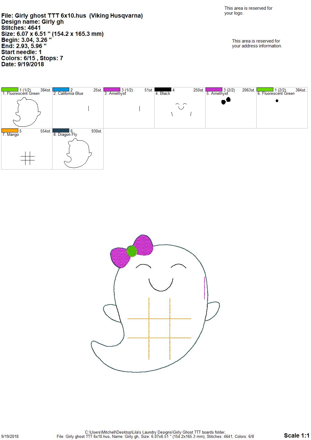 Girly Ghost Tic Tac Toe Boards - Digital Embroidery Design