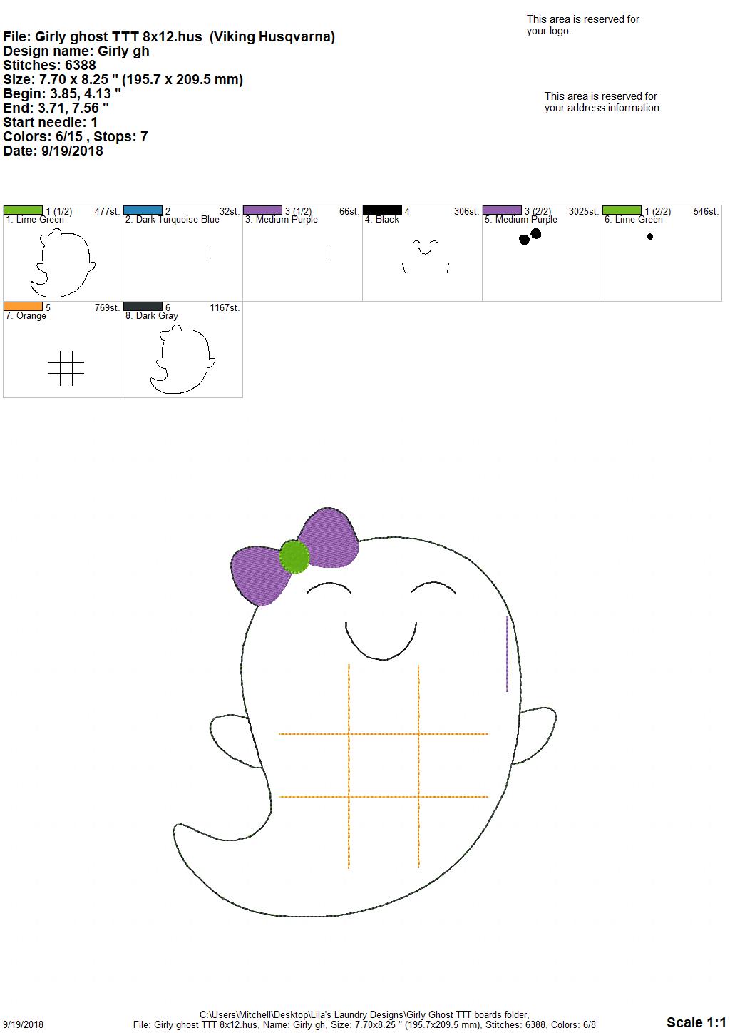 Girly Ghost Tic Tac Toe Boards - Digital Embroidery Design