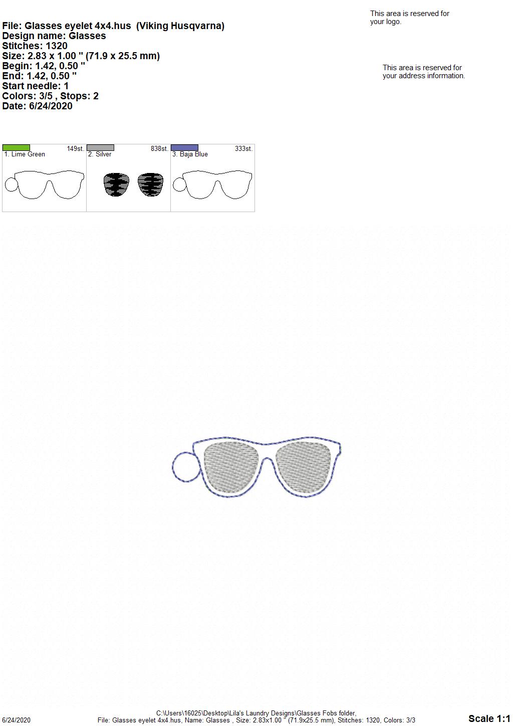 Glasses Fobs - DIGITAL Embroidery DESIGN