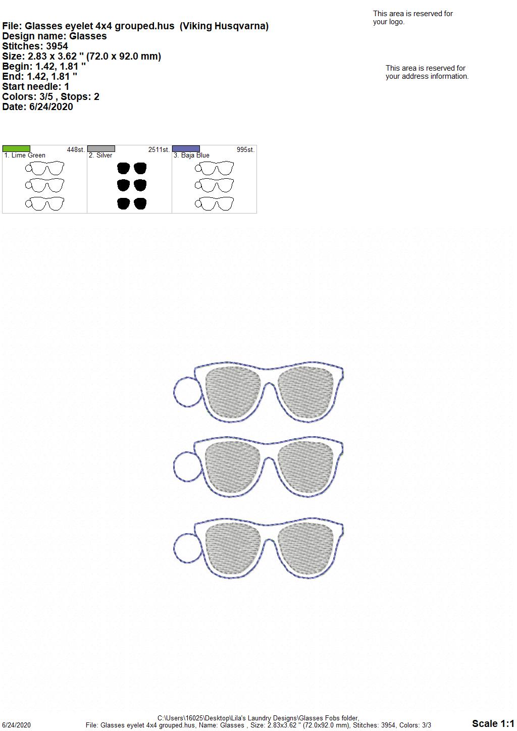 Glasses Fobs - DIGITAL Embroidery DESIGN