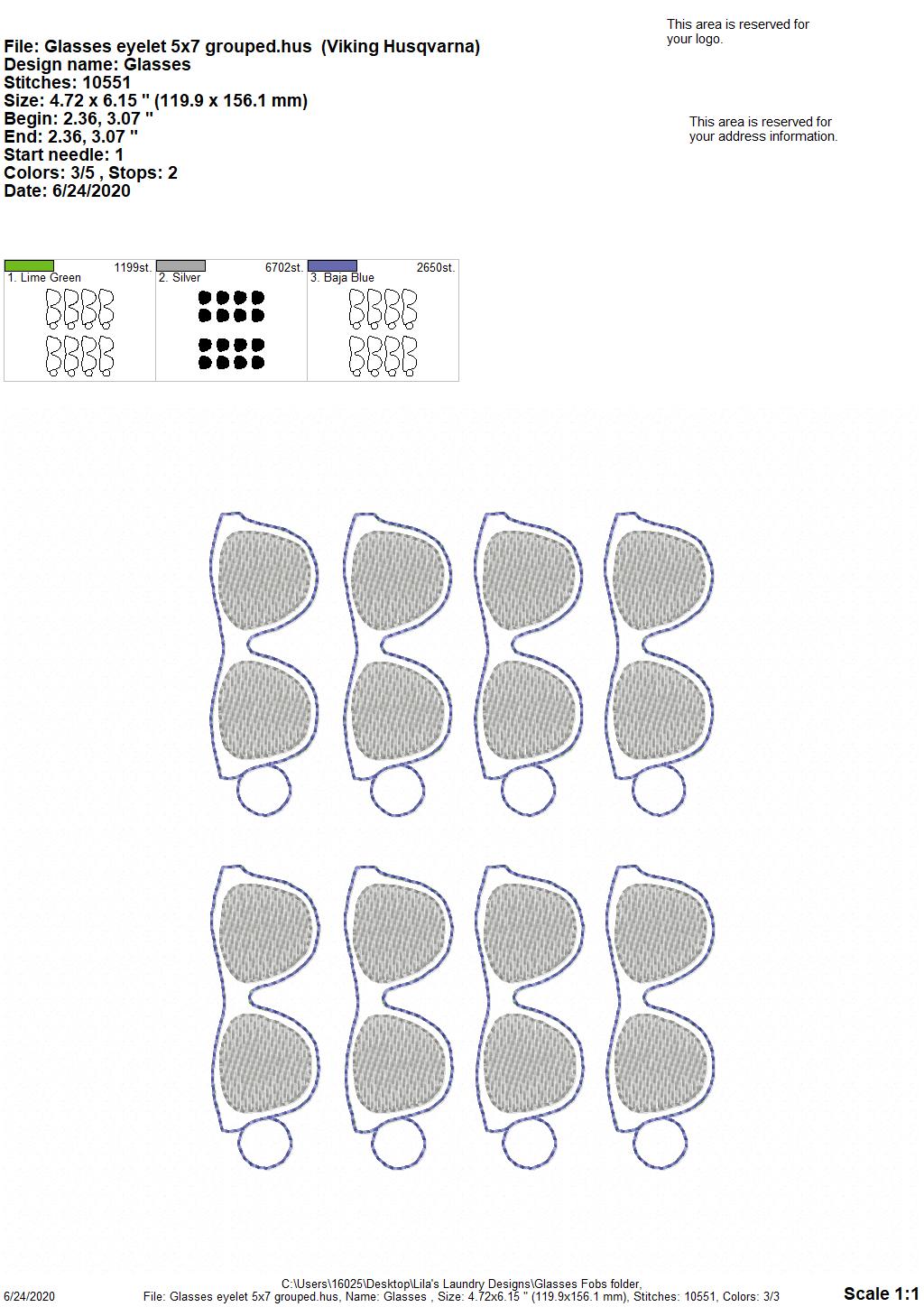 Glasses Fobs - DIGITAL Embroidery DESIGN
