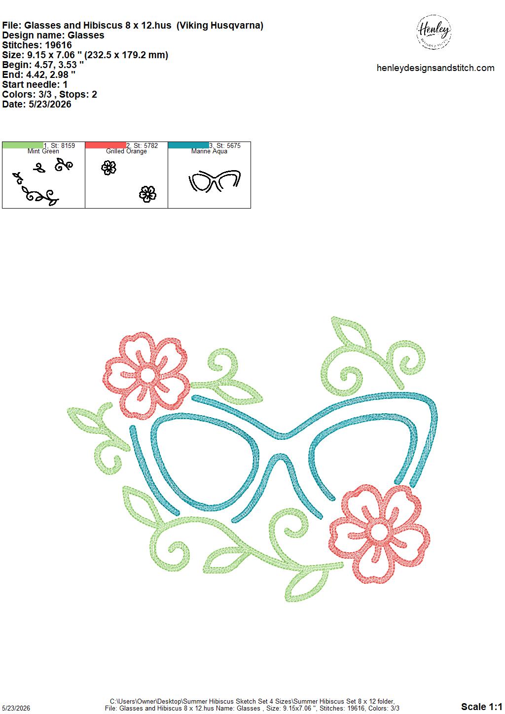Sketch Summer Hibiscus SET - Includes 9 Designs  - 4 x 4, 5 x 7, 6 x 10 and 8 x 12 - DIGITAL Embroidery Design