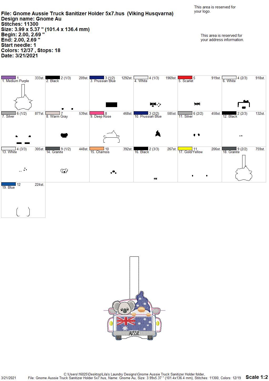 Gnome Aussie Truck Sanitizer Holder - DIGITAL Embroidery DESIGN