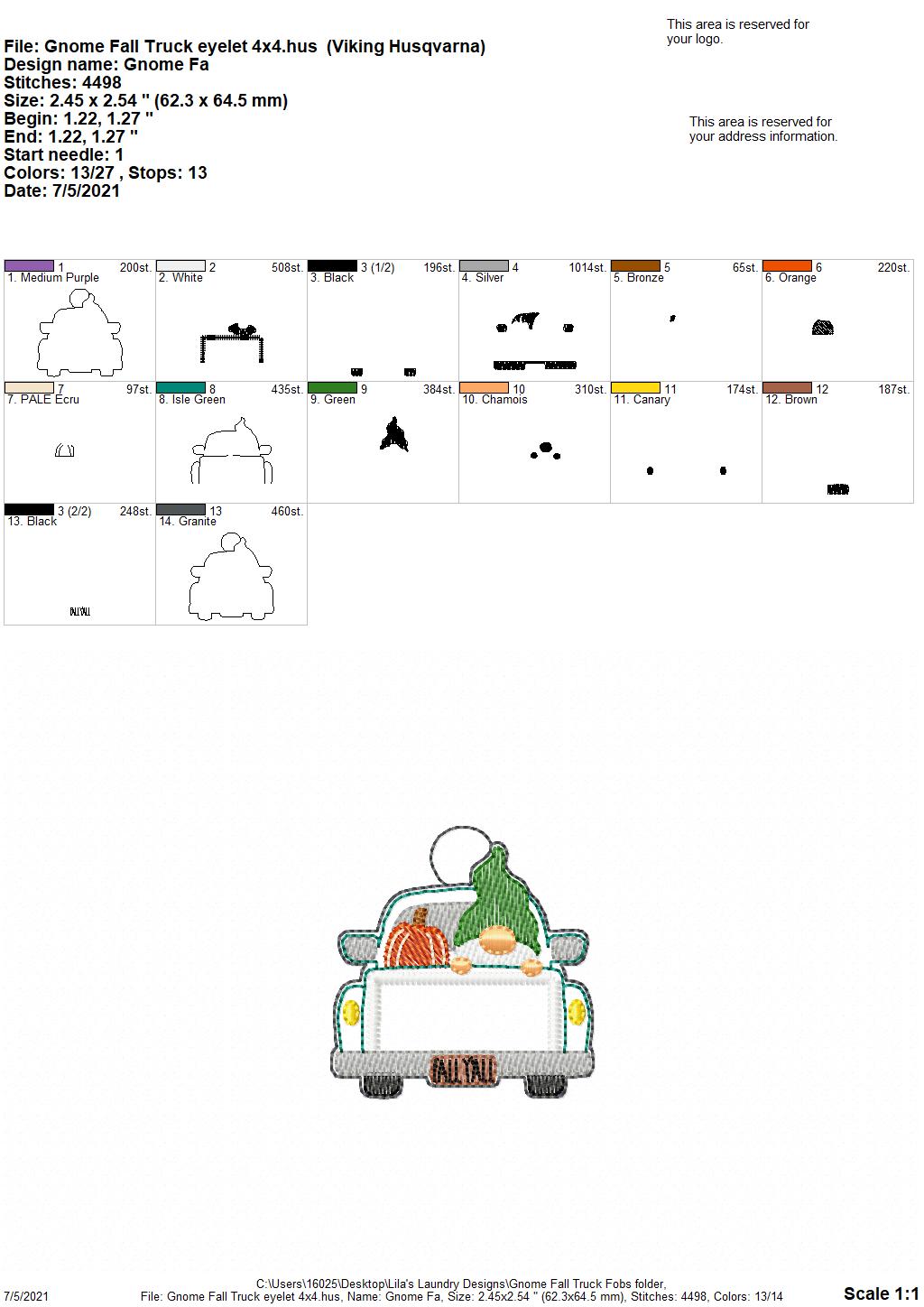 Gnome Fall Truck Fobs - DIGITAL Embroidery DESIGN