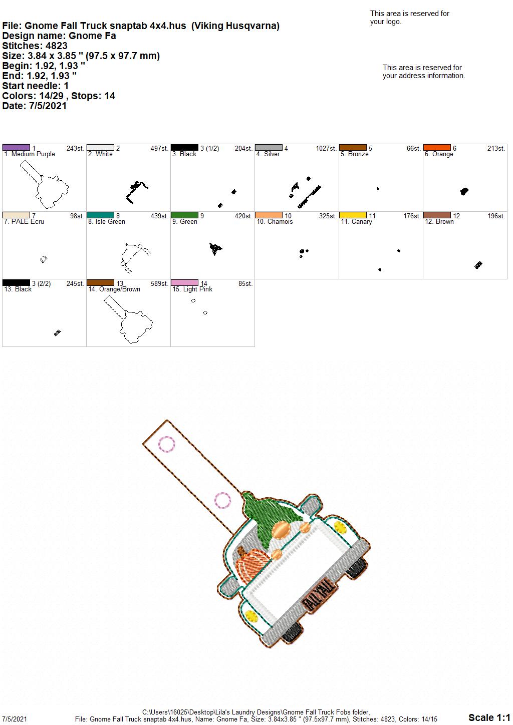 Gnome Fall Truck Fobs - DIGITAL Embroidery DESIGN