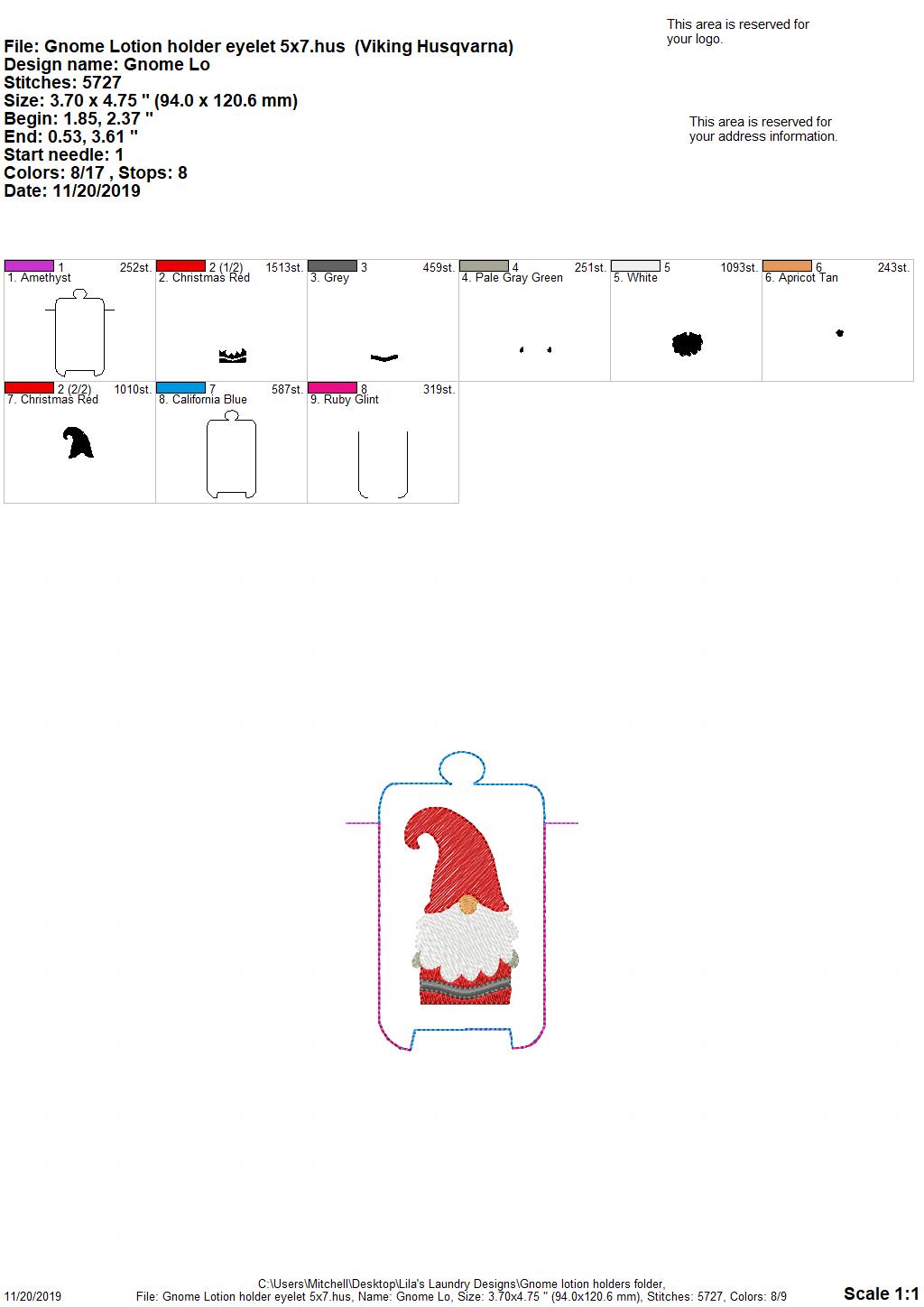 Gnome Lotion Holder 5x7 included- DIGITAL Embroidery DESIGN