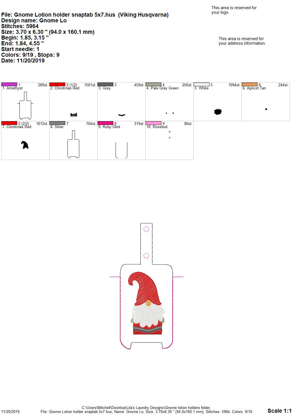 Gnome Lotion Holder 5x7 included- DIGITAL Embroidery DESIGN