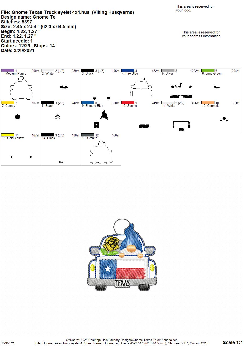 Gnome Texas Truck Fobs - DIGITAL Embroidery DESIGN