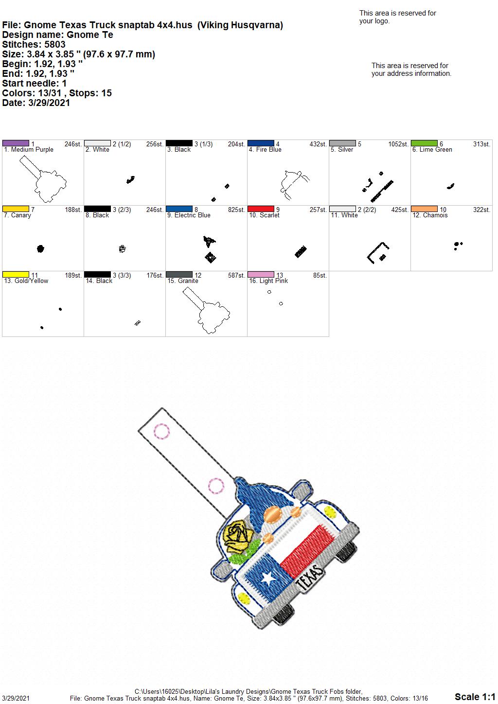 Gnome Texas Truck Fobs - DIGITAL Embroidery DESIGN