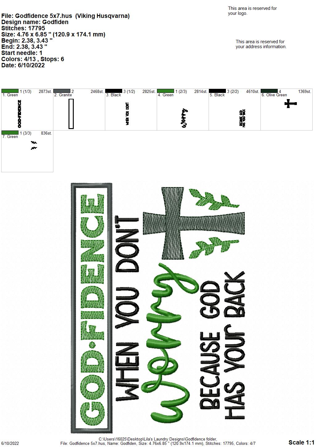 Godfidence - 3 sizes- Digital Embroidery Design