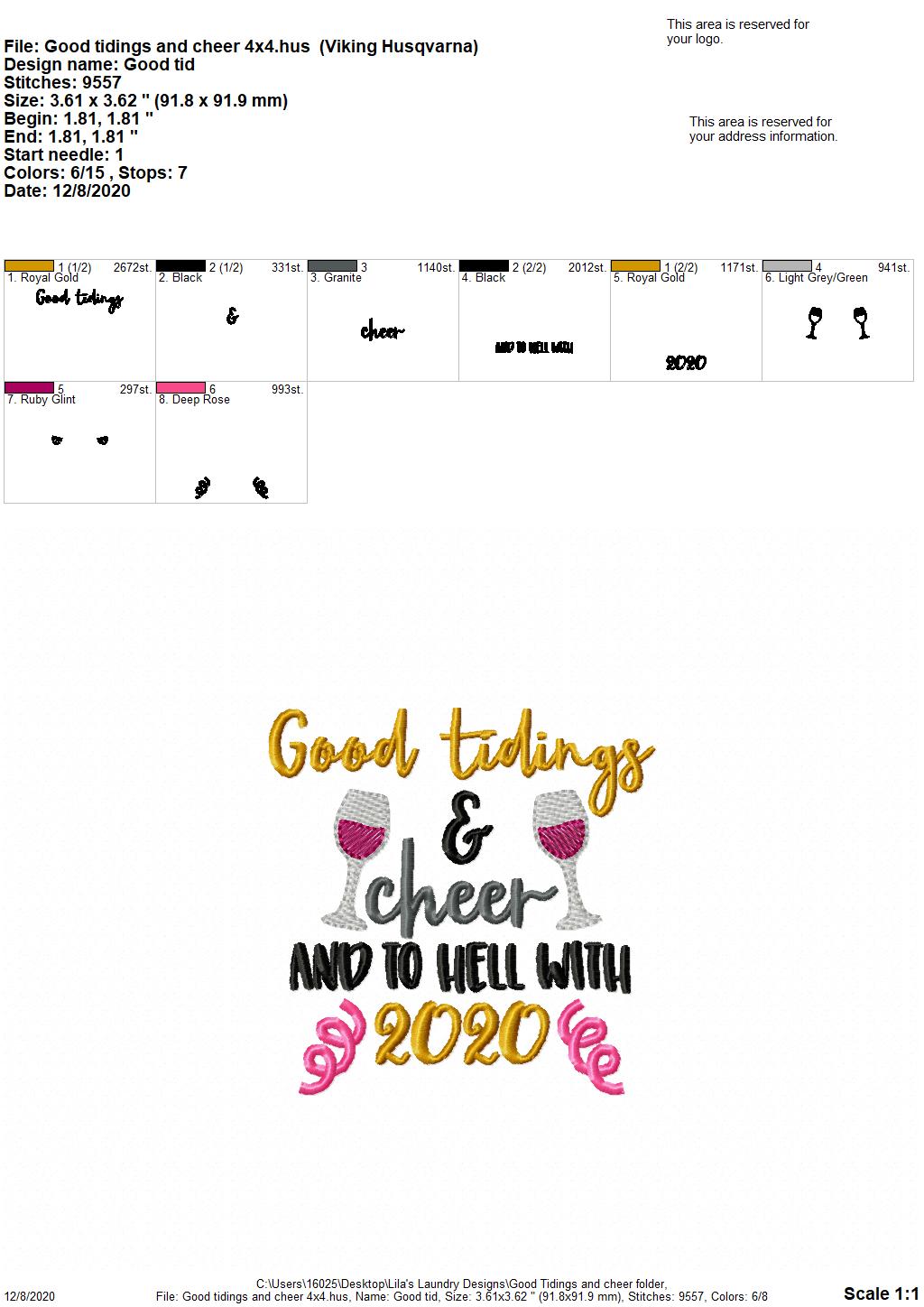 Good Tidings and Cheer - 2 sizes - Digital Embroidery Design