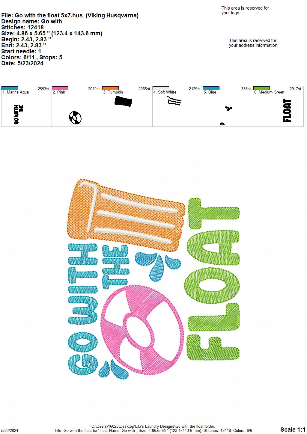 Go with the Float - 3 Sizes - Digital Embroidery Design